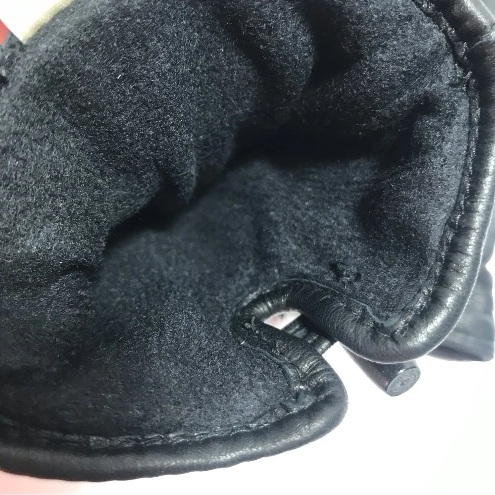 Eddie Bauer Black Leather Fleece Lined Gloves Size L